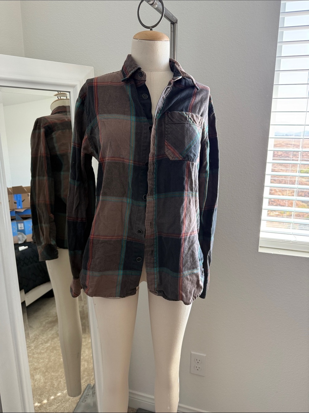 Element Men's Plaid flannel Button-Down Shirt in Brown, Green and Black